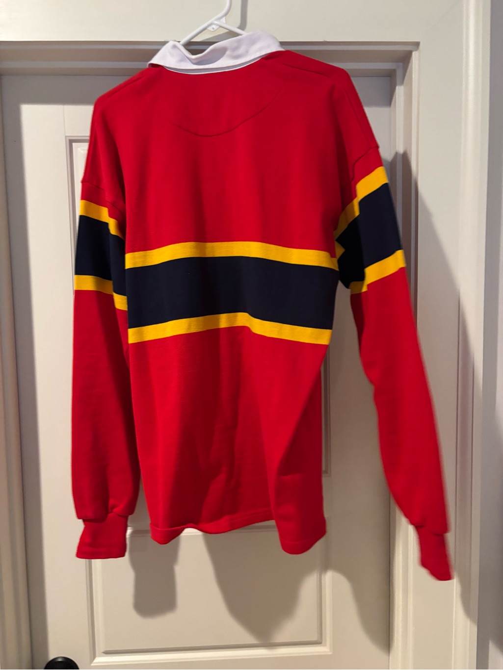 Withernot Red Rugby Shirt With Navy And Yellow Chest Stripes — image 3 of 3